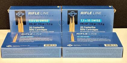 PPU Rifle Line 7.5x55 Swiss FMJ-BT 174gr Brass Case, 80 Rounds, Centerfire, Serbia, Lot: 812814