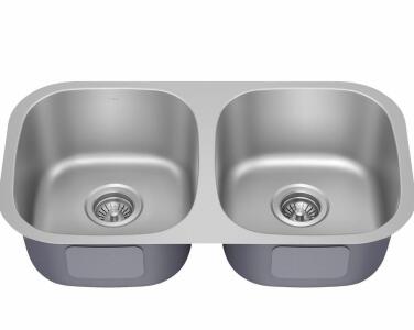 (1) Double Bowl Stainless Steel Kitchen Sink, 33" x 22" x 9", Sound Deadening, No Hardware
