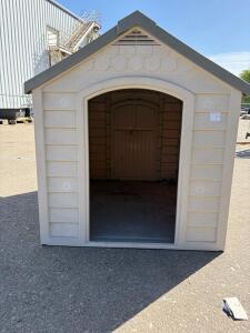 Large Plastic Outdoor Dog House, Gable Roof, 38"x33"x32", Weather Resistant, for Pets Up to 100 lbs