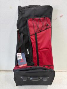 Dejuno RD-36SB 36" Red/Black Lightweight Wheeled Duffel Bag, Telescoping Handle, 2 Wheels. please inspect in person