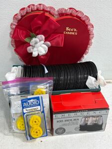 Vintage 45 RPM Records Lot ~70 w/ Atlantic, Jubilee, Adapters, See's Box, Emergency Light Kit