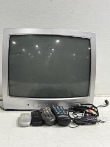 Toshiba 19A24 19" CRT TV, 2004, Serial 7961B7236, 4 Remotes, Cables, AV Input. Powers On. Please inspect in person.