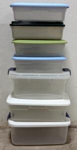Sterilite & Rubbermaid Storage Totes, 6 Bin Lot, 4.5-15 Qt, Stackable, Latch & Snap Lids