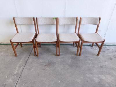 Set of 4 Mid-Century Modern Solid Wood Dining Chairs, Beige Upholstery, 31" H, Vintage MCM