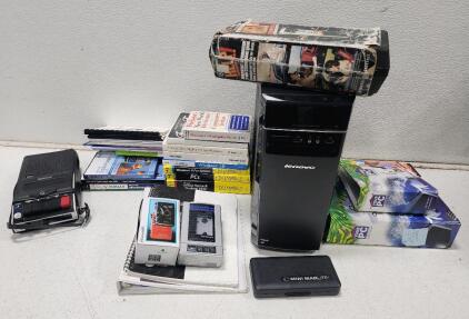Lenovo ThinkCentre A55 Tower PC Bundle: Vintage Sony & Panasonic Recorders, Maglite, Manuals