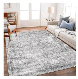 CHAMPLANT Area Rug 8x10 Washable Rug Gray Vintage Traditional Mat Distressed Indoor Foldable Thin Retro Accent Floral Non Slip Carpet & QILLOWAY Tufted Outdoor Chair Cushions, Waterproof Patio Seat Back Pads, Weather Resistant Non Slip Replacement Cushion