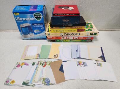 Vicks Ultrasonic Humidifier, 8 Vintage Board Games, Mixed Stationery Lot, All Boxed