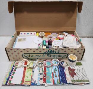 Craft Supplies Lot &ndash; Ribbons & Wrappings Mixed Ribbon, Decorative Tape, 20+ Gift Bags/Cards