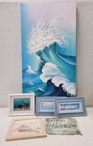 Ocean Wave Acrylic Canvas, Barbara Fleri Beach Shell Print, Nautical Sea Life & Inspirational Art