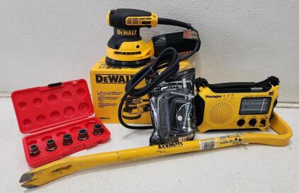 (1) DEWALT 5-inch Variable Speed Random Orbit Sander (1) Kaito Voyager KA500 Emergency Radio (1) Craftsman C-Clamp Set And More