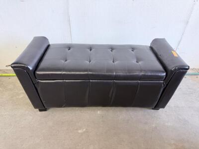 Black Faux Leather Tufted Storage Bench with Padded Arms, 48"x20"x24", Flip-Top Compartment