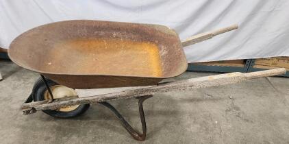 Steel Wheelbarrow, Single Pneumatic Wheel, Wood Handles