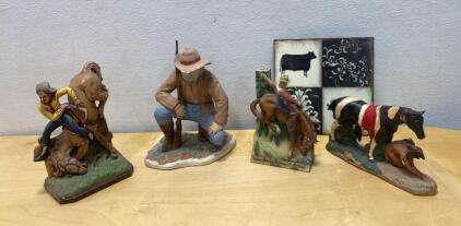 Set of 4 Western Cowboy & Rodeo Hand-Painted Ceramic Figurines, Snake River Stampede 1980