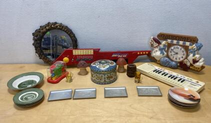 Tyco Hot Keyz Keytar, Song Maker Keyboard, Green Transferware Plates, Vintage Tin, Mixed Lot