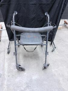 Standard Black 4-Wheel Rollator Walker with Seat, Curved Backrest, Hand Brakes, Folding Frame