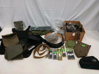 Tactical Military Surplus Lot: Gould & Goodrich Duty Belt, Rothco Laces, Pouches, Cheek Rest