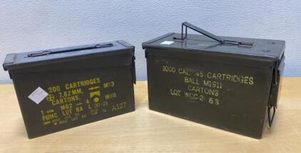 US Military Surplus Ammo Cans, M19A1 7.62mm (200rd, 1970) & M2A1 .45ACP (1000rd), Steel, Olive Drab