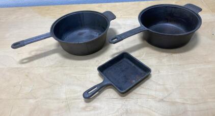 Vintage Taiwan Cast Iron Cookware Set: 2 Round Pots & Square Skillet
