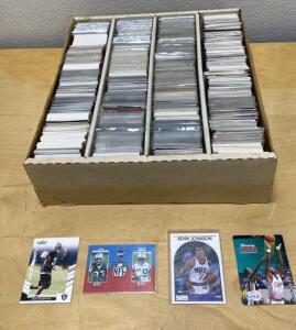 Large Sports Card Lot ~3000 Cards, Football/Basketball, Fleer, Hoops, SkyBox, 4-Row Box- Rookies- HOF-Stars and More
