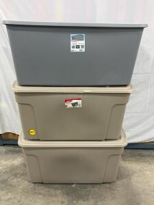 Sterilite & Rubbermaid 50 Gallon Storage Totes, Extra-Large, Stackable, With Lids, Wheels.