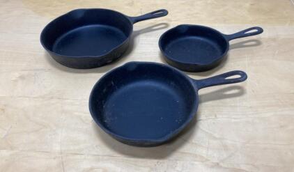 Vintage Cast Iron Skillet Set &ndash; Lodge & Wagner Ware &ndash; 10.25", 8", 6.5" &ndash; Made in USA