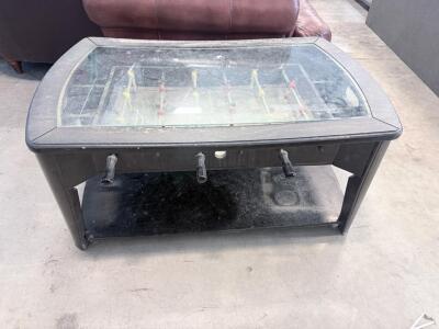 Foosball Coffee Table with Glass Top, Metal Rods, Lower Shelf, 47"x28"x20"