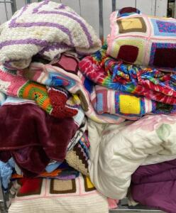 &ldquo;Baby it&rsquo;s Cold Outside&rdquo; Lot of Handmade Crochet Afghans, Tie-Dye Fleece & Floral Quilt Mixed Throw Blanket Collection