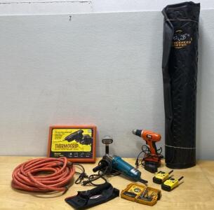Makita 9501B 100mm Disc Grinder Powers On, Black+Decker Drill Powers On, Dewalt Bits, Thermogrip Glue Gun, Radios