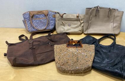 Mixed Lot of 6 Women's Handbags&mdash;Tote, Canvas, Faux Leather, Patchwork, Lucite Handle Styles