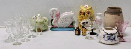(1) Pink Bow Goose Statue, (1) Owl Cookie Jar, (1) Rabbit Cabbage Patch Cookie Jar, & More!
