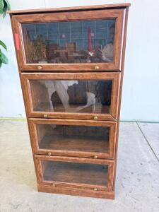 4-Section Barrister Bookcase, Glass Flip-Up Doors, Wood Finish, Approx. 60"x34"x13"