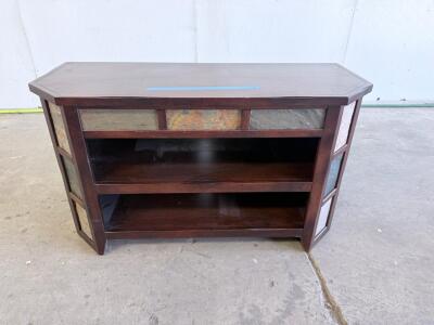 48" Slate Inlay Wood Media Console TV Stand, 2 Shelves, Dark Finish, Open Storage