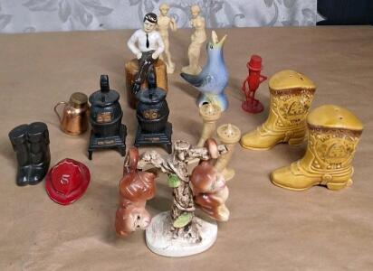 (1) Vintage Porcelain Monkey Jungle Salt & Pepper Shaker Set W/ Tree Stand, (3) Vintage Shaker Sets & (6) Vintage Salt/Pepper Shakers