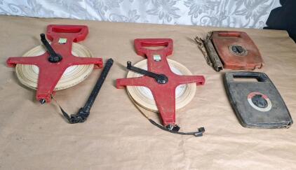 (2) Pittsburgh 330-Foot Open Reel Tape Measures & (2) Lufkin 100-Foot Tape Measures