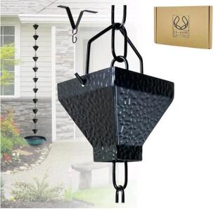 U-nitt Rain Chain Water Collection for Gutters Rainwater Catcher & Diverter, 8.5 FT Chains for Outside Garden, Black Square Cups, Roof Downspout, Works with Heavy Rain, w/Gutter Clip for Rainchains & [2-Pack 5-Mil] HOMEIDEAS Mattress Bag (Queen/King) for 