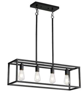 Black 4-Light Industrial Vintage Chandelier, Modern Linear Rectangular Cage Hanging Light Fixture for Farmhouse Kitchen, Dining Room, Bar, Living Room 76cmx22cmx12cm & 71" Clothes Drying Rack Foldable, Clothes Airer Drying Rack with Wheels, Heavy Duty Met