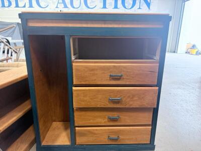Solid Wood Dresser/Credenza, 4 Drawers, 1 Cabinet, Blue Trim, 48"x18"x36", Metal Handles