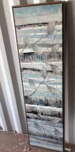 Original TINAO Abstract Botanical Canvas Painting, Blue/Grey, 48"x16", Framed, Textured Art