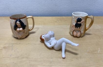 ***NSFW***Vintage Japanese Ceramic Nude Lady Mugs & Reclining Nude Salt Pepper Shaker Set, Risqu&eacute; Figural Collectibles