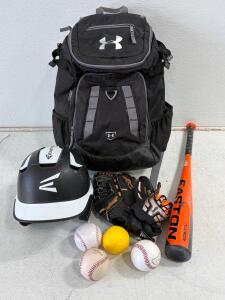 Easton ALX100 Bat, Z5 Helmet JR, Under Armour Storm Bag, Eagle TS1200 Glove, Franklin Glove, Balls