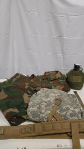 Military Surplus Lot (3) Military Pants (1) Military Jacket Military Belt And Water Canteen