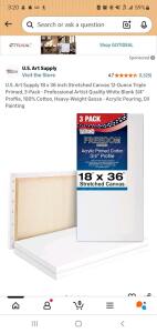 (2)U.S. Art Supply 18"x36" Stretched Canvas 3-Pack, 100% Cotton, Triple Primed, 3/4" Profile