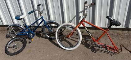 Vintage Schwinn Pixie II 16" Blue Kids Bike & Ramp TR 3000 BMX Frame, Restoration/Parts Lot. Schwinn has tire with rim that could be put on(missing back tire but has rim). please inspect in person.