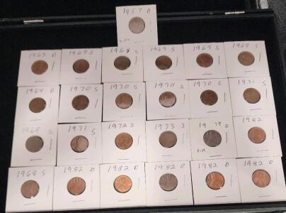 (25) 1957-1982 Minted U.S. Lincoln Penny Coins