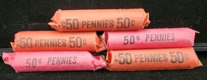 (5) 1959-1982 Penny Rolls Of Fifty Cents