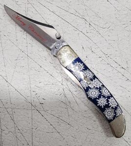 (1) Case RussLock Folding Navy Blue Smooth Bone Snowflake Pocket Knife