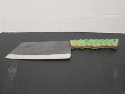 Cleaver-Style Chef&rsquo;s Knife &ndash; 7.5" Stainless Blade, Custom Contoured Green/Yellow Laminate Handle