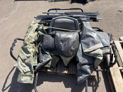 Frame & Accessories for Inflatable Pontoon Boat &ndash; Camo Pontoons, Aluminum Frame, Seat, Oars Included. please inspect in person.