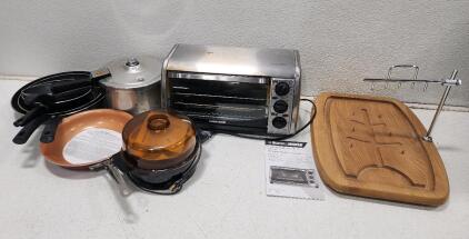 Black+Decker TO1342B Toaster Oven, Pressure Cooker, Frying Pans & Carving Board Bundle