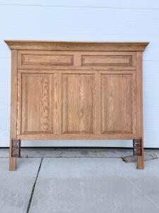 Queen Size Solid Oak Raised Panel Headboard with Crown Molding and Rope Trim, Bolt-On Mounts Included